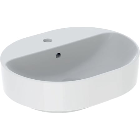 Lavoar pe blat Geberit VariForm, eliptic, cu banc cu orificii de robinet: B=60cm, T=45cm, Preaplin=Vizibil, Alb
